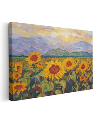 Artarilion Yatay Kanvas Tablo Salon Tablosu Ay Cicegi Tarlasi Kanvas Duvar Tablosu