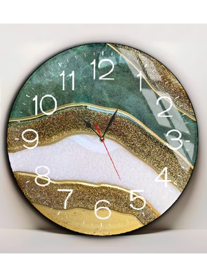 Harikabirev|kırılmaz Cam Duvar Saati  Zümrüt Yeşili&sarı Soyut Tablosu |yvrlkcm