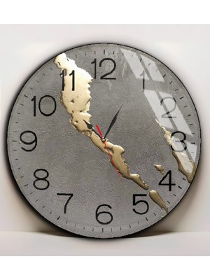 Harikabirev|kırılmaz Cam Duvar Saati  Gold Gri Soyut Tablo 3 |yvrlkcm