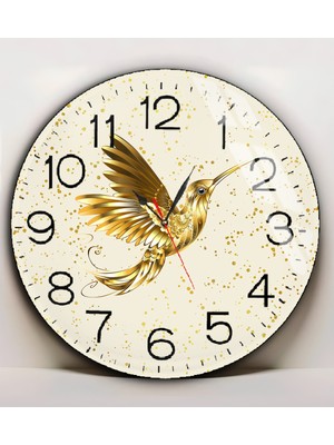 Harikabirev|kırılmaz Cam Duvar Saati  Krem Gold  Renk Kuş Tablo|yvrlkcm