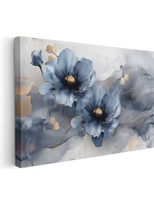 Artarilion Yatay Kanvas Tablo Salon Tablosu Soyut Zarif Mavi Cicekler Kanvas Duvar Tablosu