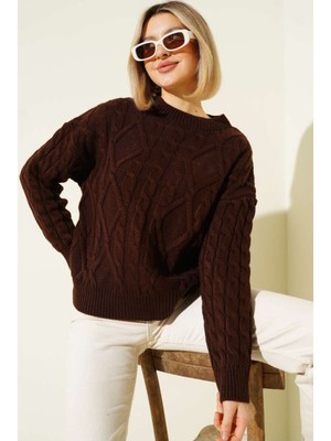 EAS Giyim Saç Örgü Kabartmalı Triko Kazak