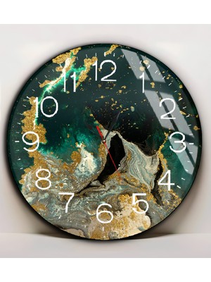 Harikabirev|kırılmaz Cam Duvar Saati  Zümrüt Yeşil Gold  Soyut Tablosu 1|yvrlkcm