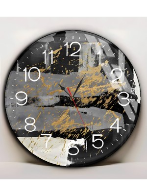 Harikabirev|kırılmaz Cam Duvar Saati  Siyah Gold Soyut Desenli Tablo 2|yvrlkcm