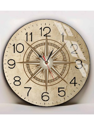 Harikabirev|kırılmaz Cam Duvar Saati  Eskitme Antik Desen Pusula Tablosu |yvrlkcm