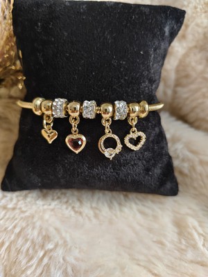 Tuel Gold Kalp Detaylı Çelik Pandora Bileklik