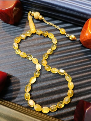 Anemore Collection Damla Kehribar Tesbih Orjinal Iri Beyzi Kesim