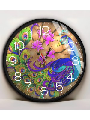 Harikabirev|kırılmaz Cam Duvar Saati  Rengarenk Tavus Kuşu |yvrlkcm