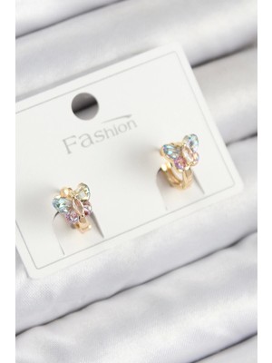 Brf Bfs Pirinç Zirkon Taşlı Kelebek Model Gold Renk Çocuk Küpe