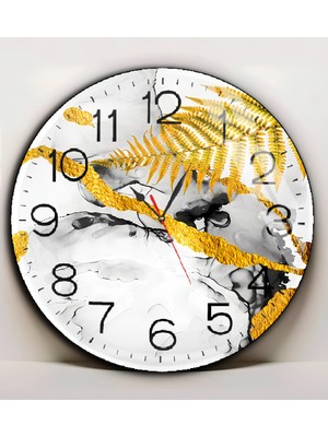 Harikabirev|kırılmaz Cam Duvar Saati  Beyaz Gold Soyut Yaprak Tablosu |yvrlkcm