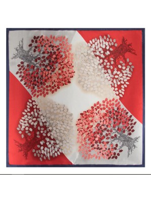 TrendyChic Kırmızı Ağaç Desenli Kadın Şal Fular Aksesuar