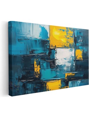 Artarilion Yatay Kanvas Tablo Salon Tablosu Mavi Sari Firca Darbeleri Kanvas Duvar Tablosu