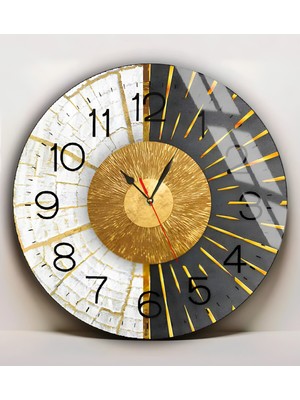 Harikabirev|kırılmaz Cam Duvar Saati  Siyah Gold Renk Soyut Tablosu 02|yvrlkcm