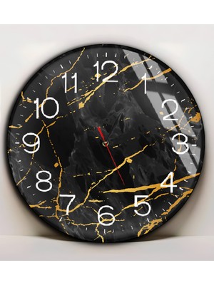 Harikabirev|kırılmaz Cam Duvar Saati  Siyah Gold Soyut Tablosu 10|yvrlkcm