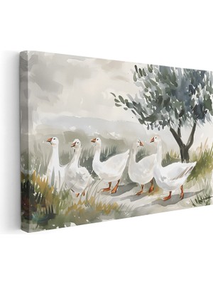 Artarilion Yatay Kanvas Tablo Salon Tablosu Beyaz Kazlar Kanvas Duvar Tablosu