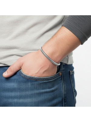 Hg.Aksesuar Erkek Spiral Örgü Çelik Zincir Bileklik 6mm