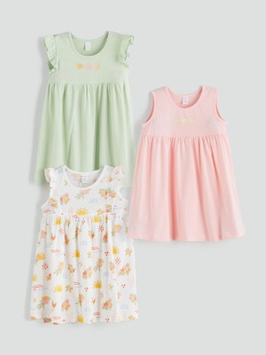 Lc Waikiki Yeni Sezon Bisiklet Yaka Kız Bebek Elbise 3'lü