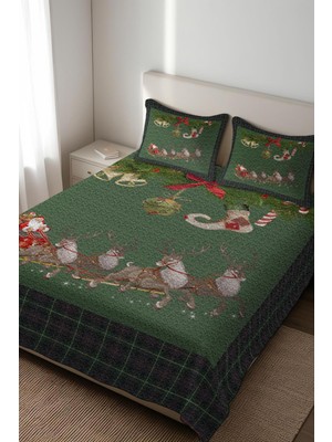 Dolce Mariee Parlak Kadife Kumaş Kapitoneli Çift Kişilik Yatak Örtüsü Seti (3 Parça) CKY0041