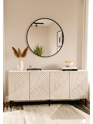 Yumedi Design KA1806BT - Stoyan Konsol, Tv Sehpası, Çok Amaçlı Dolap ve Kahve Köşesi 180CM Beyaz-Traverten