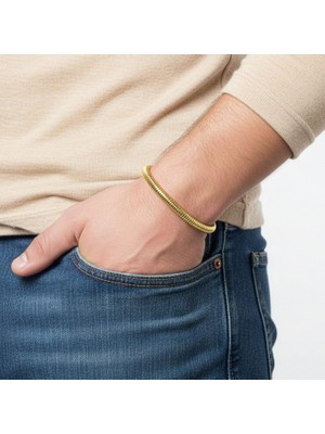 Hg.Aksesuar Erkek Spiral Örgü Çelik Zincir Bileklik 6mm