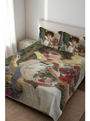 Dolce Mariee Parlak Kadife Kumaş Kapitoneli Çift Kişilik Yatak Örtüsü Seti (3 Parça) CKY0075