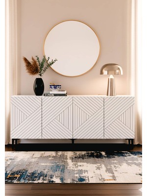 Yumedi Design KA1806B - Stoyan Konsol, Tv Sehpası, Çok Amaçlı Dolap ve Kahve Köşesi 180CM Beyaz