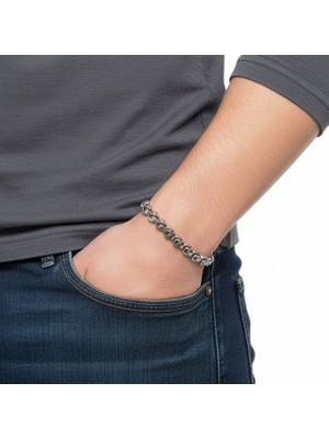 Hg.Aksesuar Erkek Box Cuban Çelik Zincir Bileklik 6mm