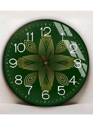 Harikabirev|kırılmaz Cam Duvar Saati  Yeşil  Gold  Renk Soyut Tablosu|yvrlkcm