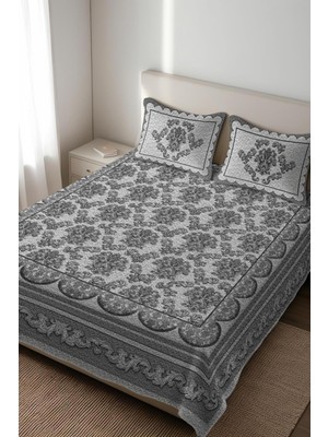 Dolce Mariee Parlak Kadife Kumaş Kapitoneli Çift Kişilik Yatak Örtüsü Seti (3 Parça) CKY0048