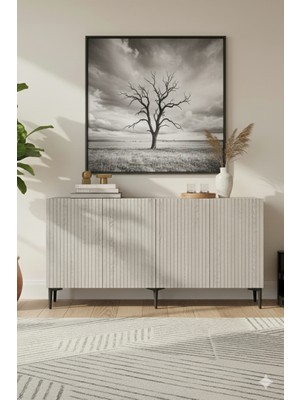 Yumedi Design KA1807BT - Gradishte Konsol ,tv Sehpası , Çok Amaçlı Dolap, Kahve Köşesi 180 cm Beyaz-Traverten