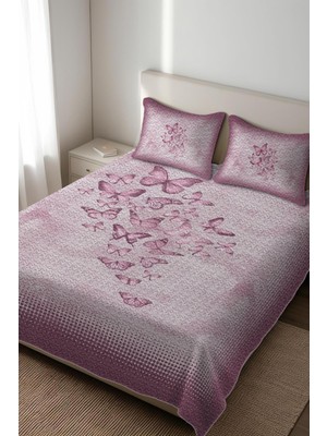 Dolce Mariee Parlak Kadife Kumaş Kapitoneli Çift Kişilik Yatak Örtüsü Seti (3 Parça) CKY0080