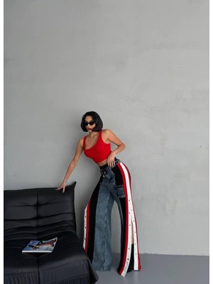 Ayshan Eşofman Yan Şeritli Yüksek Bel Flare Kot Pantolon