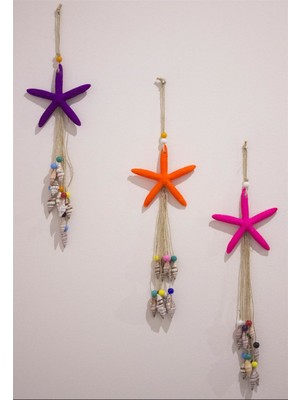 Zisayt Üçlü Deniz Yıldızı Deniz Kabuklu Duvar Bahçe Balkon Süsü Ev Dekor Hediyelik Eşya