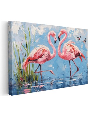 Artarilion Yatay Kanvas Tablo Salon Tablosu Pembe Flamingolar 2 Kanvas Duvar Tablosu