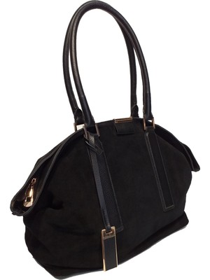 Atelier Terra Marea Sueth Siyah | Hakiki Süet Deri Kadın Tote Omuz Çantası