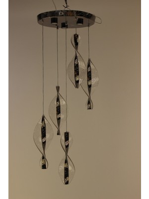 GN Gen Aydınlatma Gümüş Çemberli Seri Simli Dönence Model 5li 3 Renk LED Avize