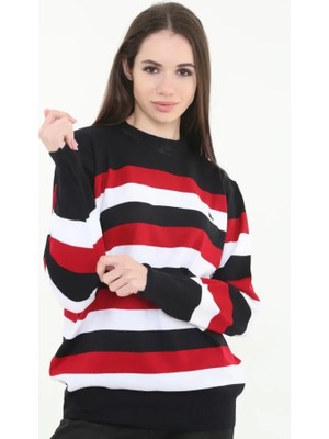 Cottonlab Çizgili Nakışlı Kazak - Siyah