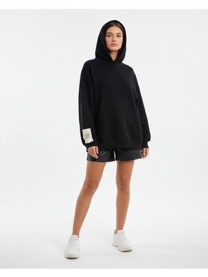 Ayshan Siyah Kapüşonlu Oversize Kanguru Sweat