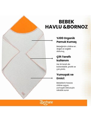 Bezhane %100 Pamuklu Havlu Çift Taraflı Kundak Turuncu Baykuş Biyeli Bebek Bornoz