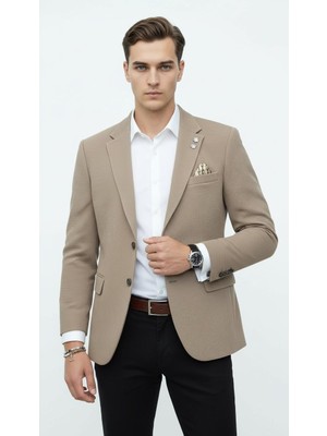 Plus Scorpion Erkek Vizon Gofre Desenli Blazer Ceket – 2 Düğmeli, Çift Yırtmaçlı, Şık Kesim