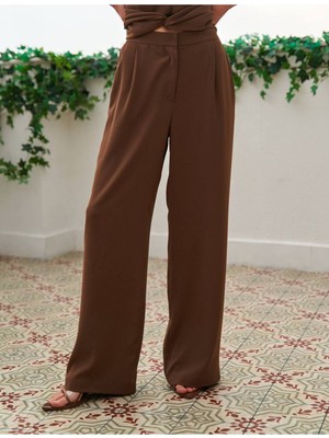 Ayshan Kahverengi Düz Paça Pantolon