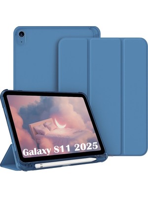 M.TK Moveteck Samsung Galaxy Tab S11 11 Inç 2025 Kılıf Smart Uyku Modlu S Pen Kalem Bölmeli Standlı Arkası Renkli Kapak SM-X730 X736 X736B
