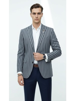 Plus Scorpion Erkek Sivri Yaka Çift Yırtmaçlı Tek Düğmeli Slim Fit Blazer Ceket