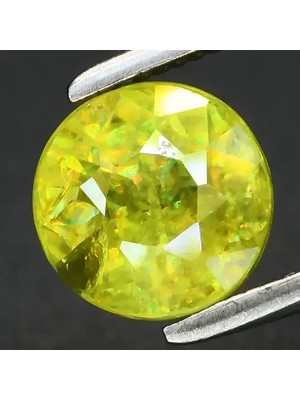 Aries 1.23CT 6mm Round Natural Yellowish Green Sphene Gemstone, High Luster