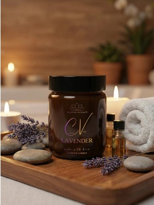 Candle Vase Vanilya Kokulu MUM-%100 Doğal Soya Mum-Yoğun Kokulu MUM-AROMATERAPI-220CC Amber Kapaklı Şişe