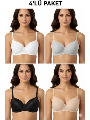 Ebru Silikonlu Düz Desteksiz Sütyen (4'lü Avantajlı Paket)