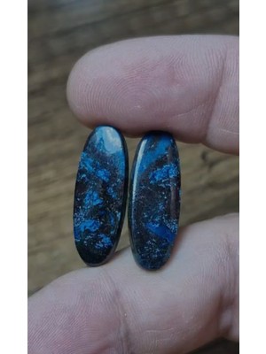 Aries 27.75CT 25.9x9.4mm Oval Pair Natural Azurite