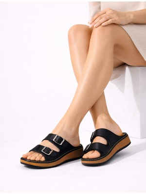 Wordex Apl 463-15 Anatomik Yumuşak Taban Çift Tokalı Kadın Günlük Dışarı Terliği