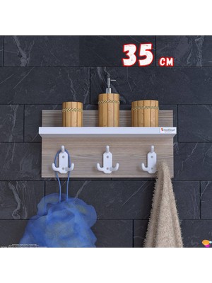 Modilayn Kedi Serisi 3’lü Banyo Askısı Seti: 31,4X18 Cm, 9 Kancalı Raflı Düzenleyici