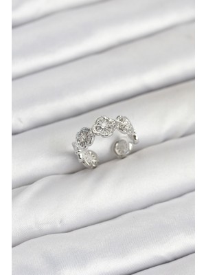 Epilons Pirinç Gümüş Renk Yonca Model Kadın Yüzük - TJ-BYK3895